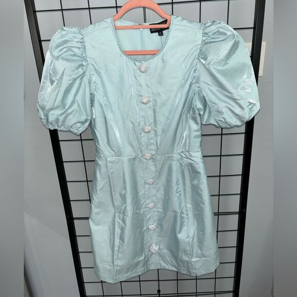 Danielle Bernstein Rhinestone Button Puff Sleeve Light Blue DressNWT - Picture 1 of 12